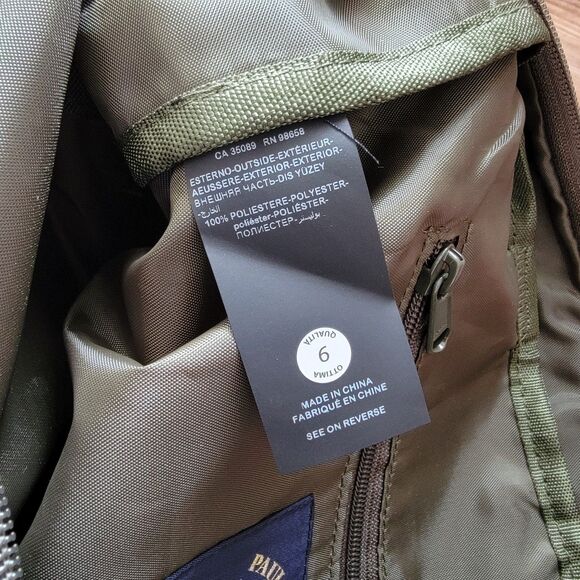 Paul & Shark Khaki Green Mens Bag Zipper Embroidered Casual Travel NWOT - Picture 14 of 16